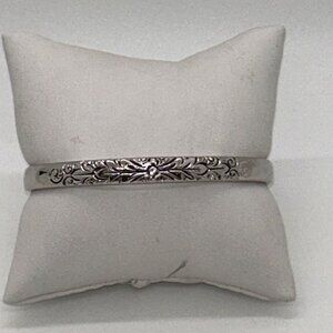 Whiting & Davis Vintage Silver-Tone Etched Floral Bangle Bracelet 7 Inch